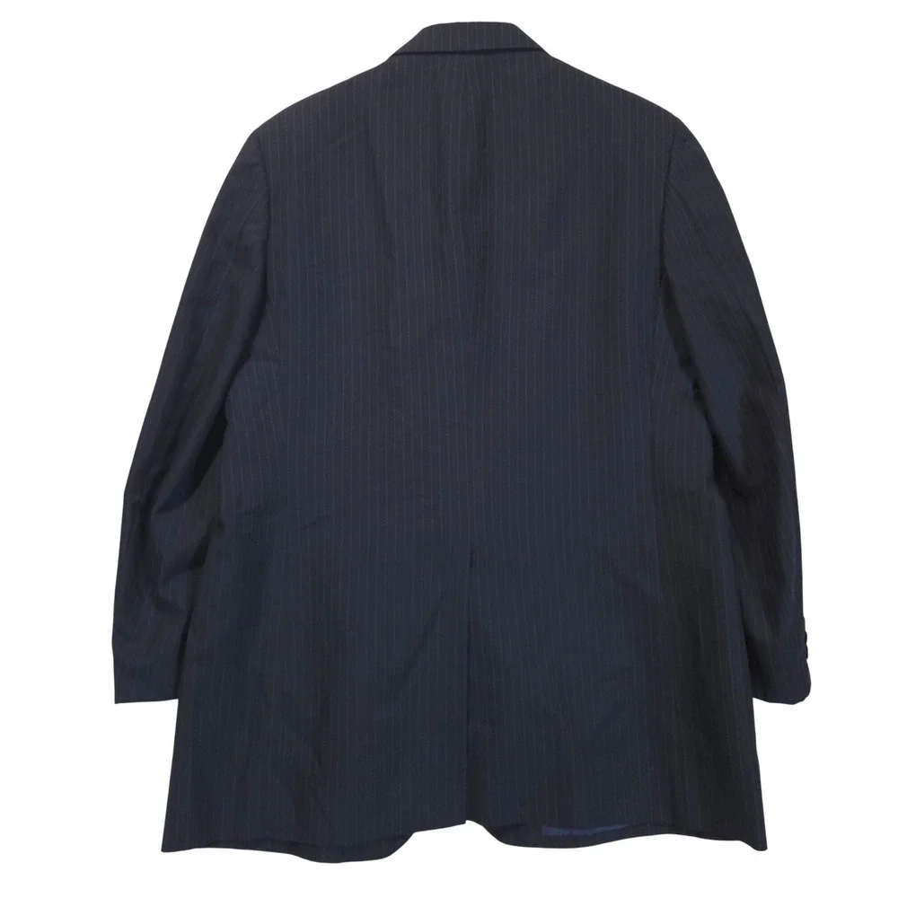 Vtg Sussex 100% Pure Wool Blazer Mens 46L Pinstripe Two Button Black Jacket 80s